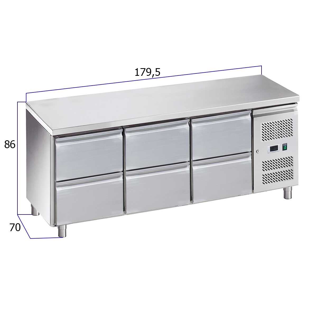 HCB Basic-line Établi réfrigéré - 6 tiroirs - 179,5 cm - 230V - inox – Image 2