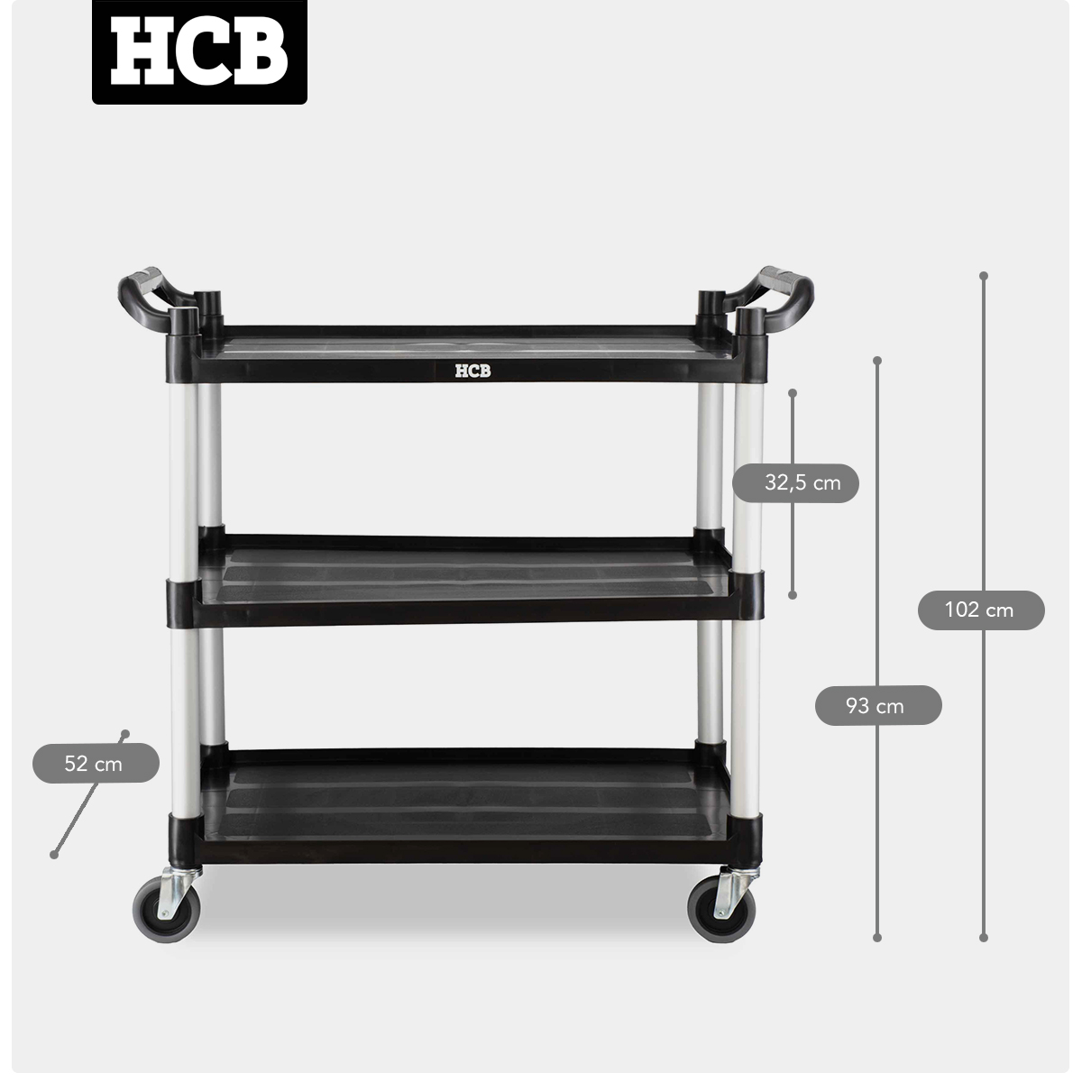 HCB Chariot de service - 3 étages - 102 cm - plastique