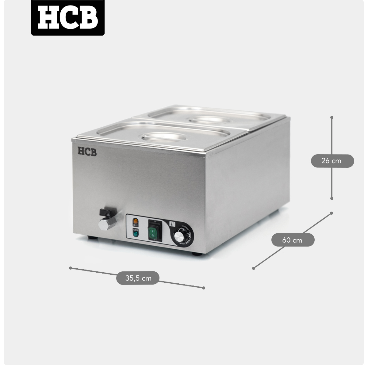 HCB Bain marie - 2 x 1/2 GN - 230V - inox