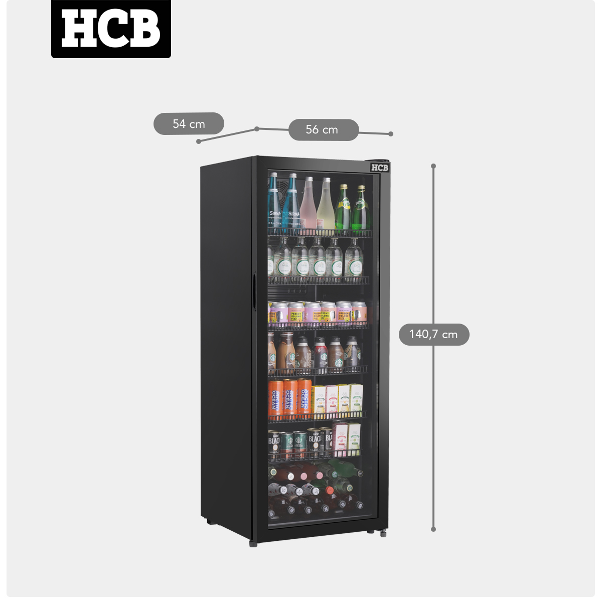 HCB Réfrigérateur à porte vitrée - 248 litres - noir - 230V