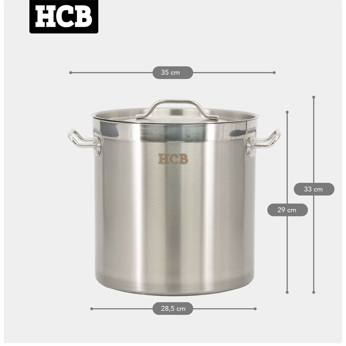 HCB Poêle de cuisson - toutes sources de chaleur - 17 litres - acier inoxydable
