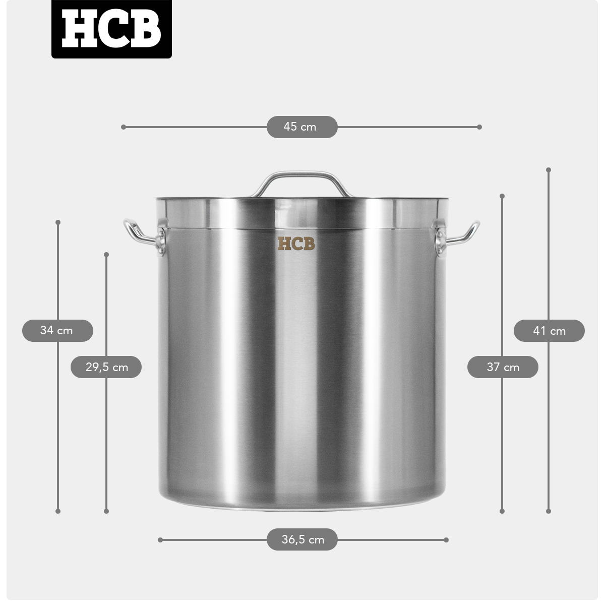 HCB Poêle de cuisson - toutes sources de chaleur - 33 litres - acier inoxydable
