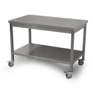 HCB Basic-line Table de travail - avec étagère inférieure - 120 x 70 x 85 cm - mobile - acier inoxydable