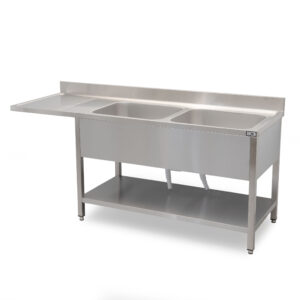 HCB Table d'évier - double évier à droite - 200 cm - inox