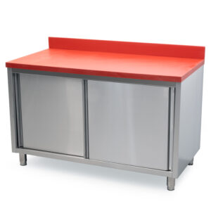 HCB Armoire de travail - table de découpe - portes coulissantes - 140 cm - inox - Polyéthylène