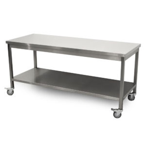 HCB Basic-line Table de travail - avec étagère inférieure - 180 x 70 x 85 cm - mobile - acier inoxydable