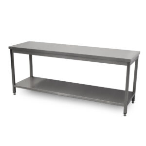 HCB Basic-line Table de travail - avec étagère inférieure - 200 x 60 x 85 cm - acier inoxydable