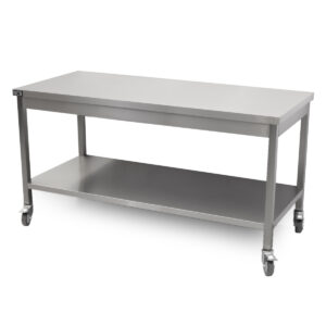 HCB Basic-line Table de travail - avec étagère inférieure - 160 x 70 x 85 cm - mobile - acier inoxydable