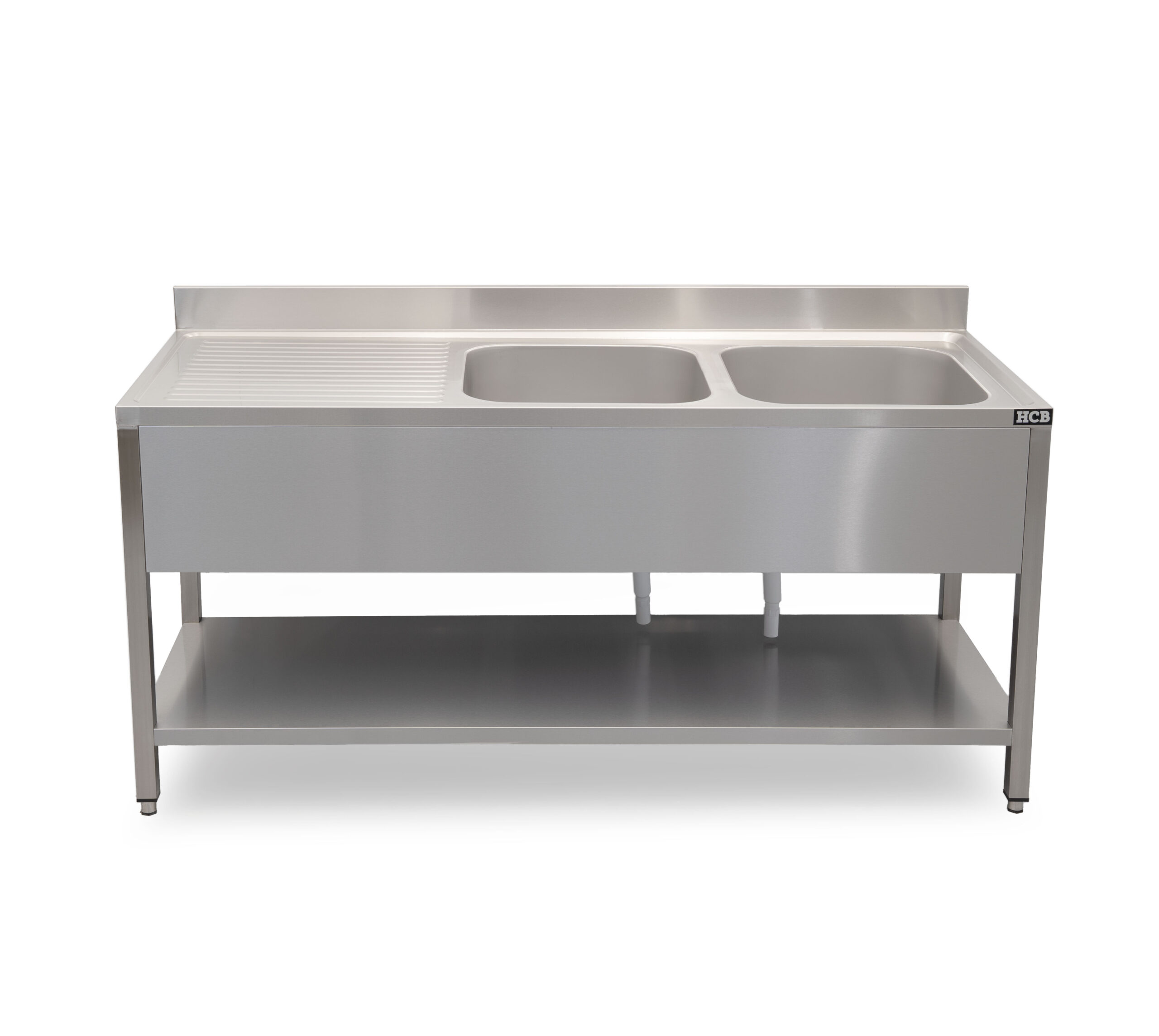 HCB Table d'évier - double évier à droite - 180 cm - inox