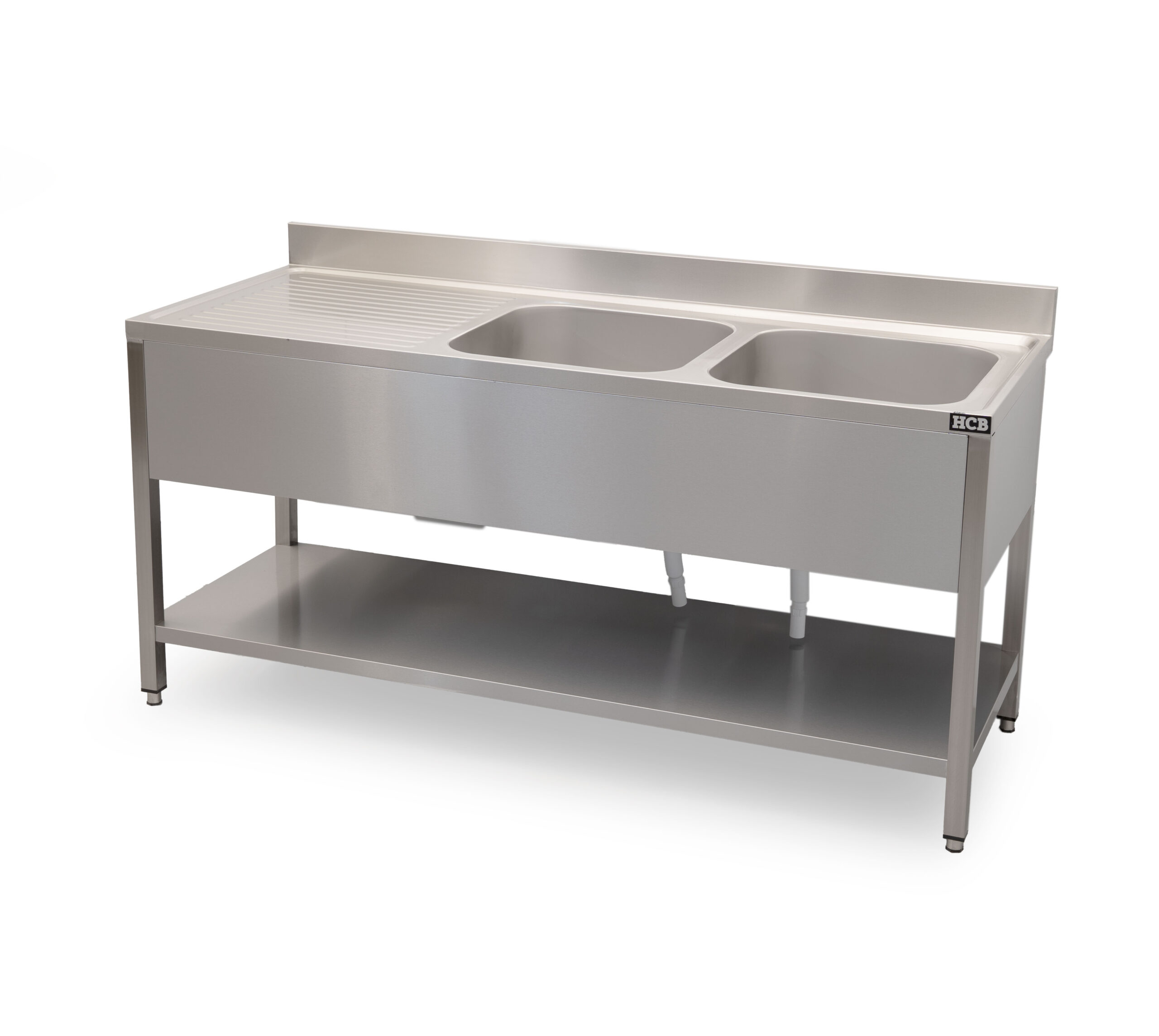HCB Table d'évier - double évier à droite - 180 cm - inox