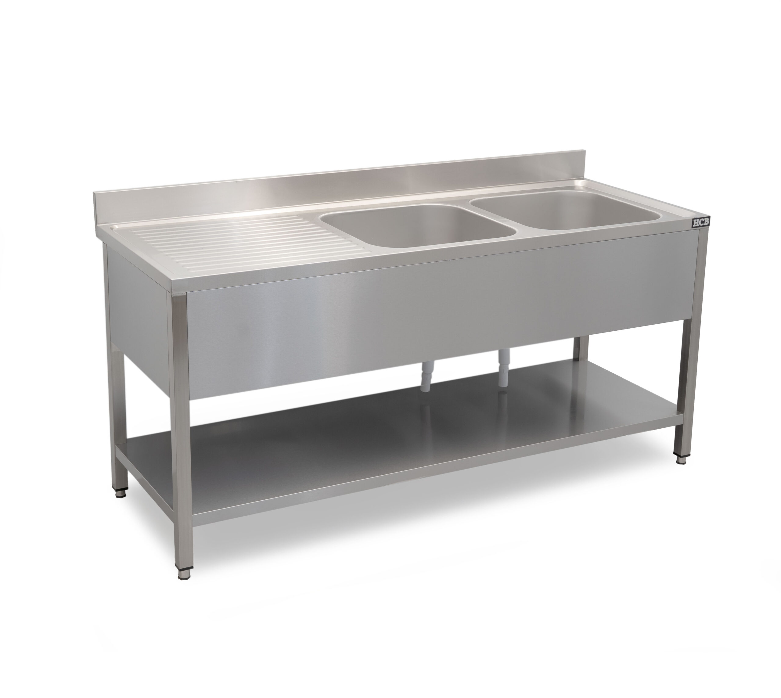 HCB Table d'évier - double évier à droite - 180 cm - inox