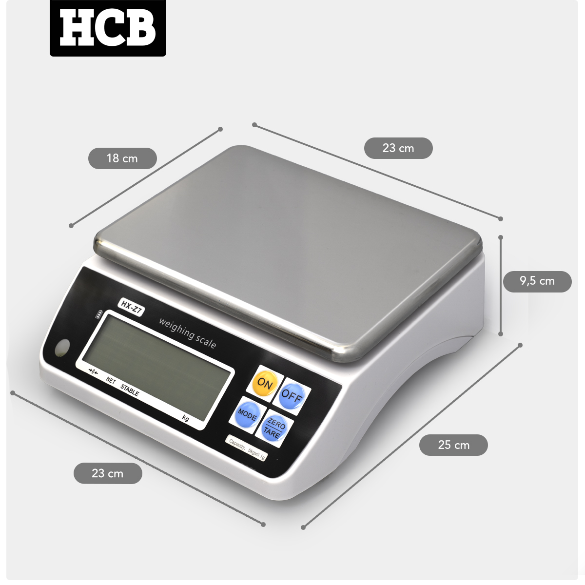 Balance de cuisine numérique HCB - capacité max. 5 kg - plateau 23 x 18 cm - rechargeable