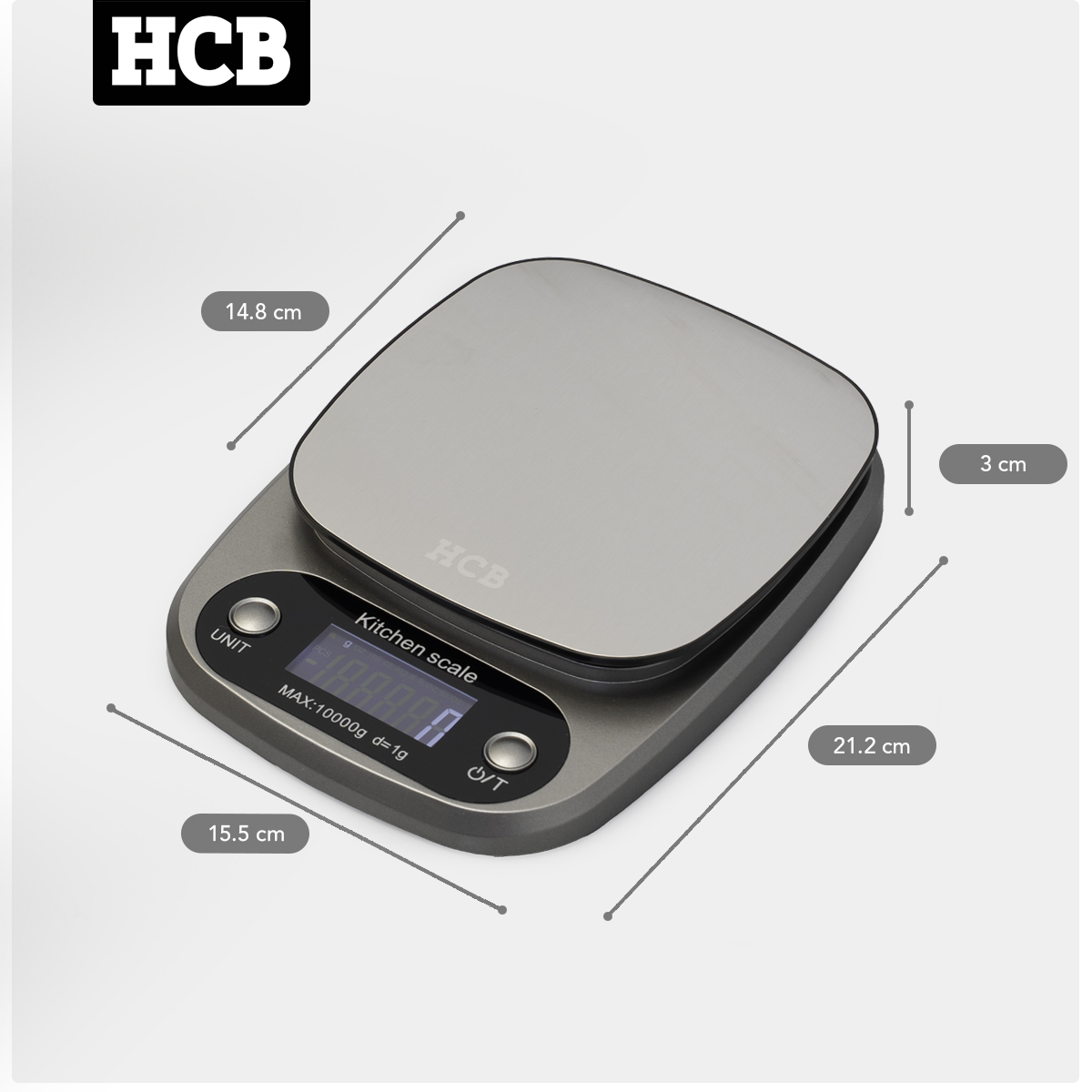 Balance de cuisine numérique HCB - capacité max. 10 kg - plateau 15 x 15 cm - piles