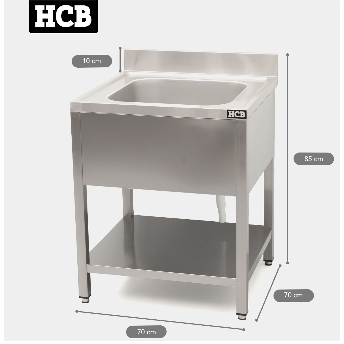 HCB Table d'évier - évier simple - 70 cm - inox