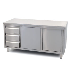 HCB Armoire de travail - portes coulissantes - 3 tiroirs - 160 cm - inox