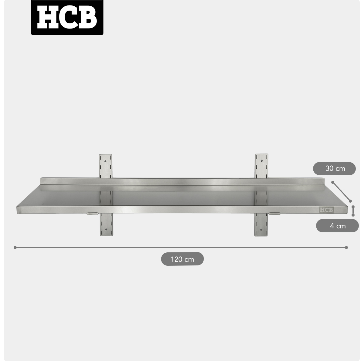 HCB Etagère murale - 120 x 30 cm - acier inoxydable