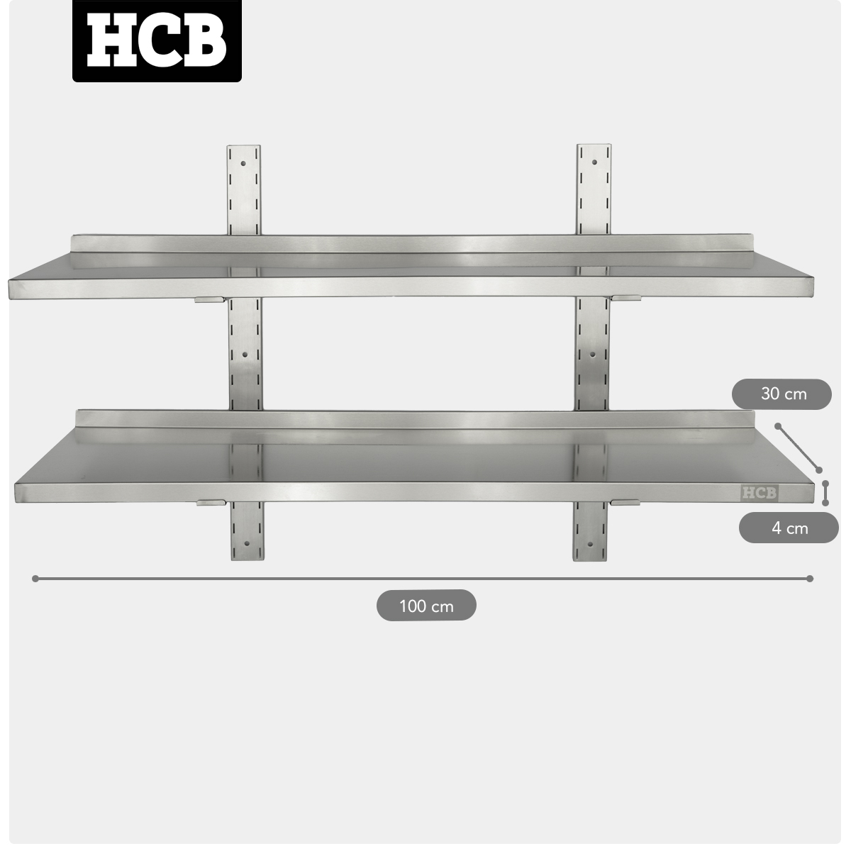 HCB Double étagère murale - 100 x 30 cm - acier inoxydable